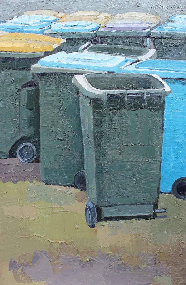 Bin Day $1320 - 2015 - Oil on Board - 600x400