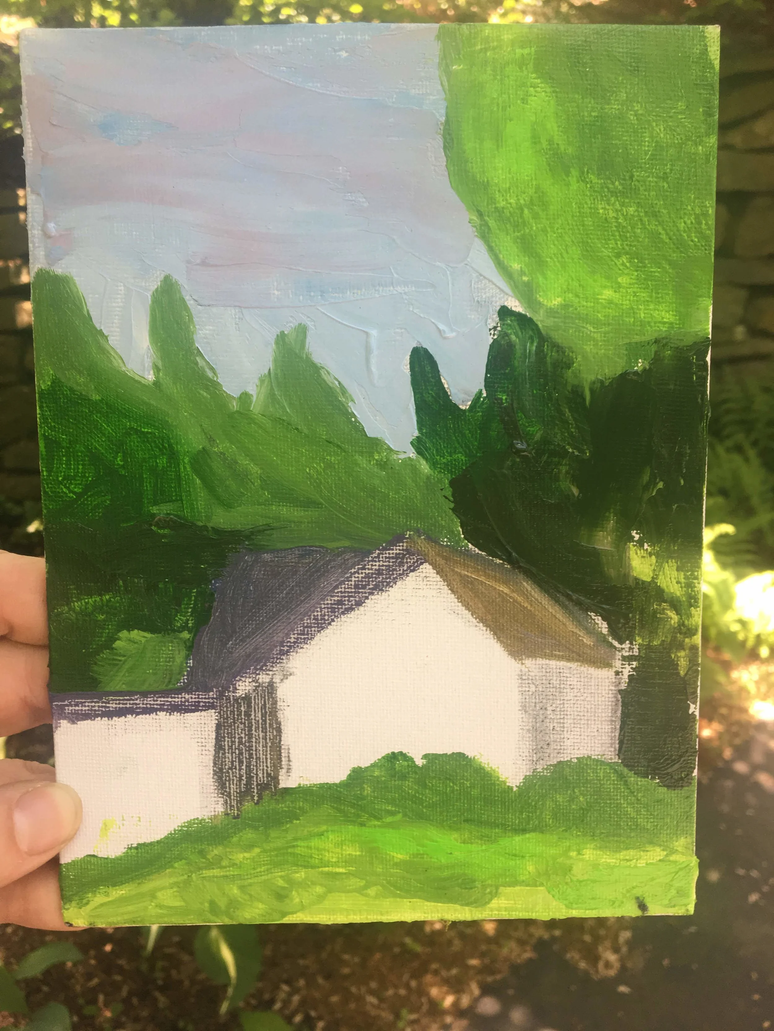 painting from my second class, house in center unfinished