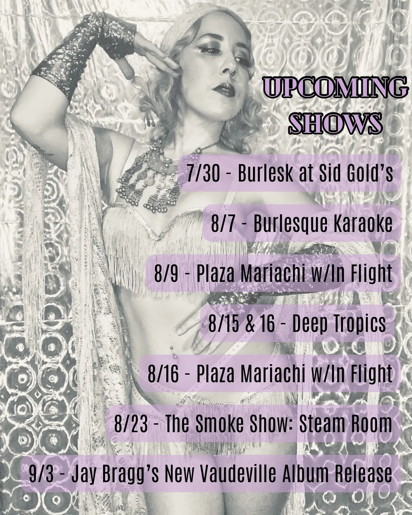 🫧🩶🫧It&rsquo;s the dog days of summer and you&rsquo;ve got lots of fun chances to see me from now into early autumn!🫧🩶🫧
🫧Wed 7/30 - @theviolavainglory presents @burleskatsidgolds live band edition at @sidgoldsnashville &hellip; 8pm, RSVP in bio