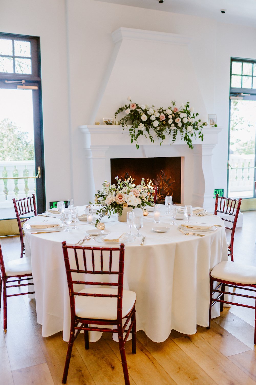 Garden wedding reception at the Spanish Hills Country Club in Los Angeles.