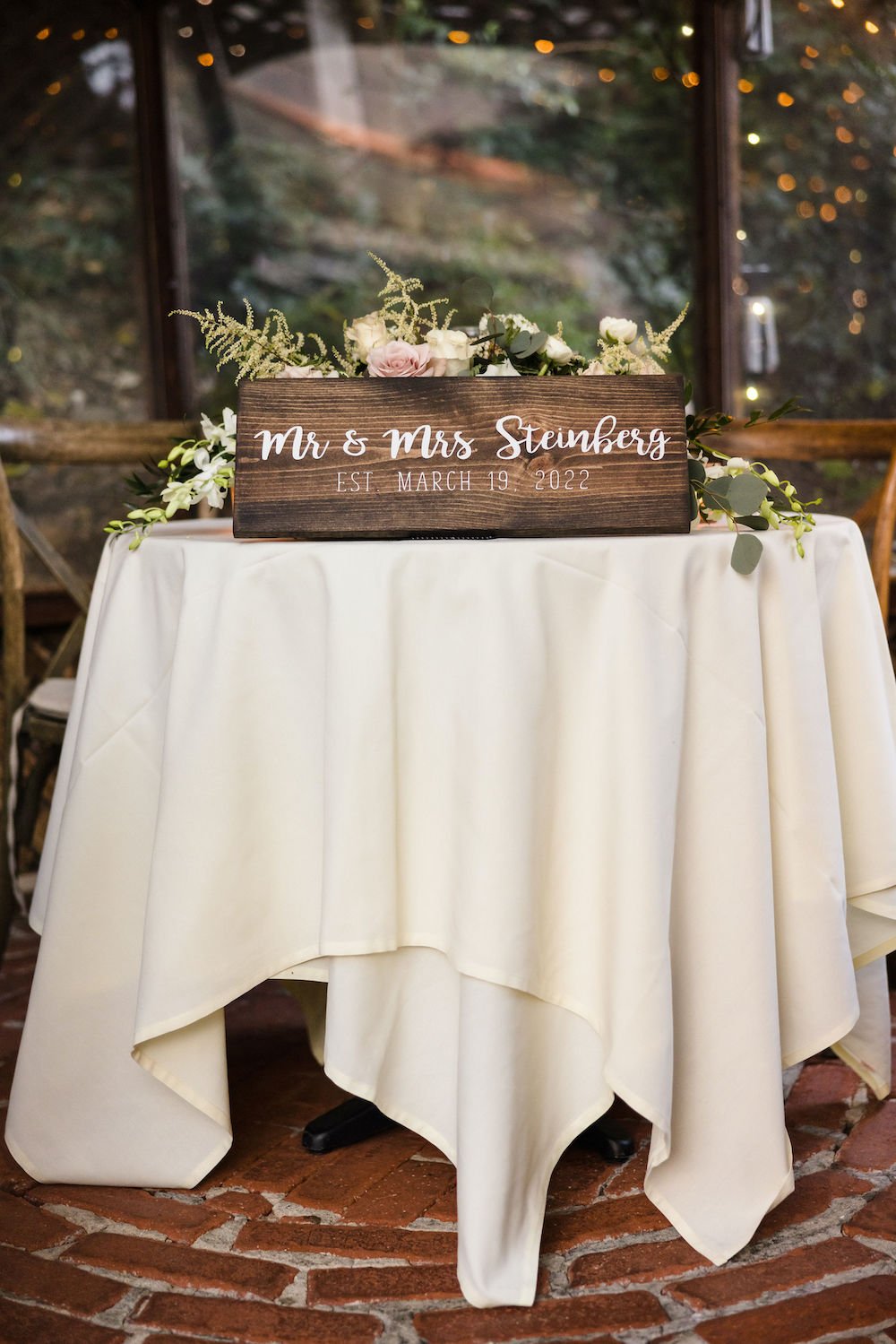 Rustic wedding table decor at the Inn at Seventh Ray in Los Angeles.