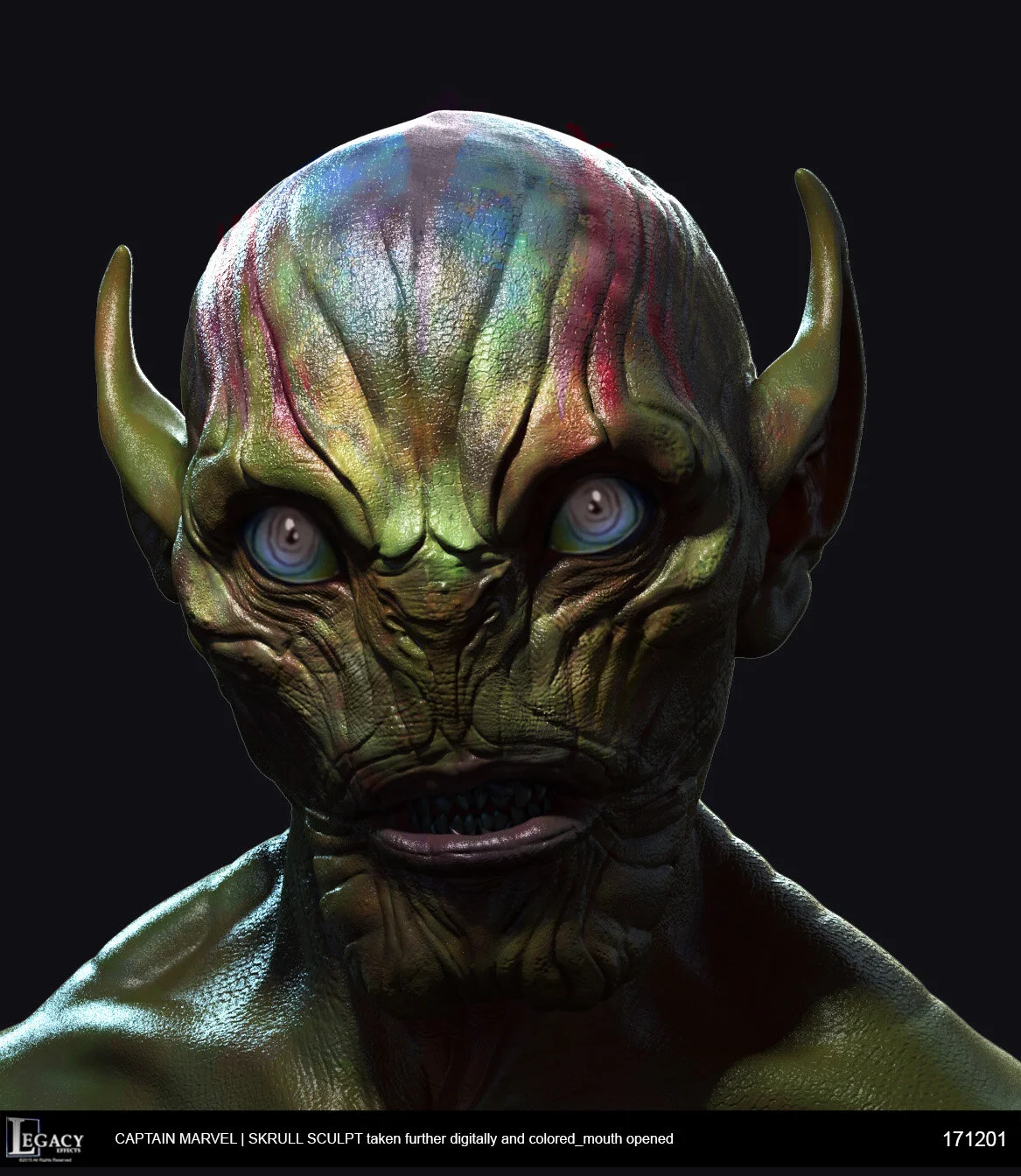 3D Concept Sculpted to fit a human head as a practical effect.