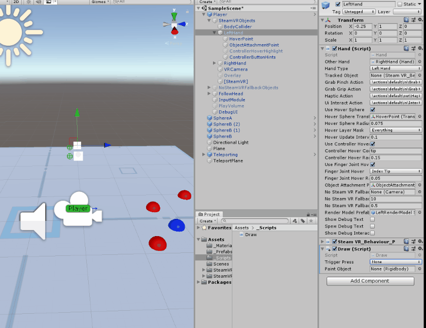 Assigning the variable objects to the script on the Inspector window