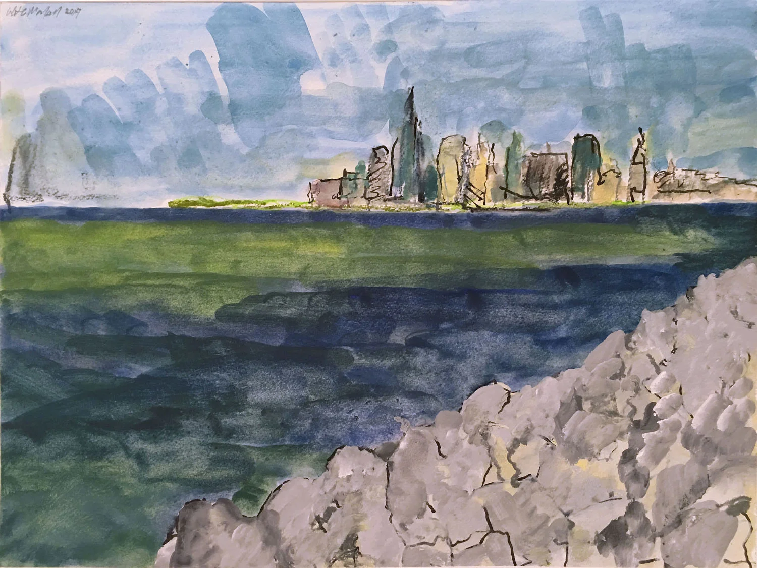 Rip Rap, New York Bay, and the Battery Going Uptown (from Bush Terminal Park)