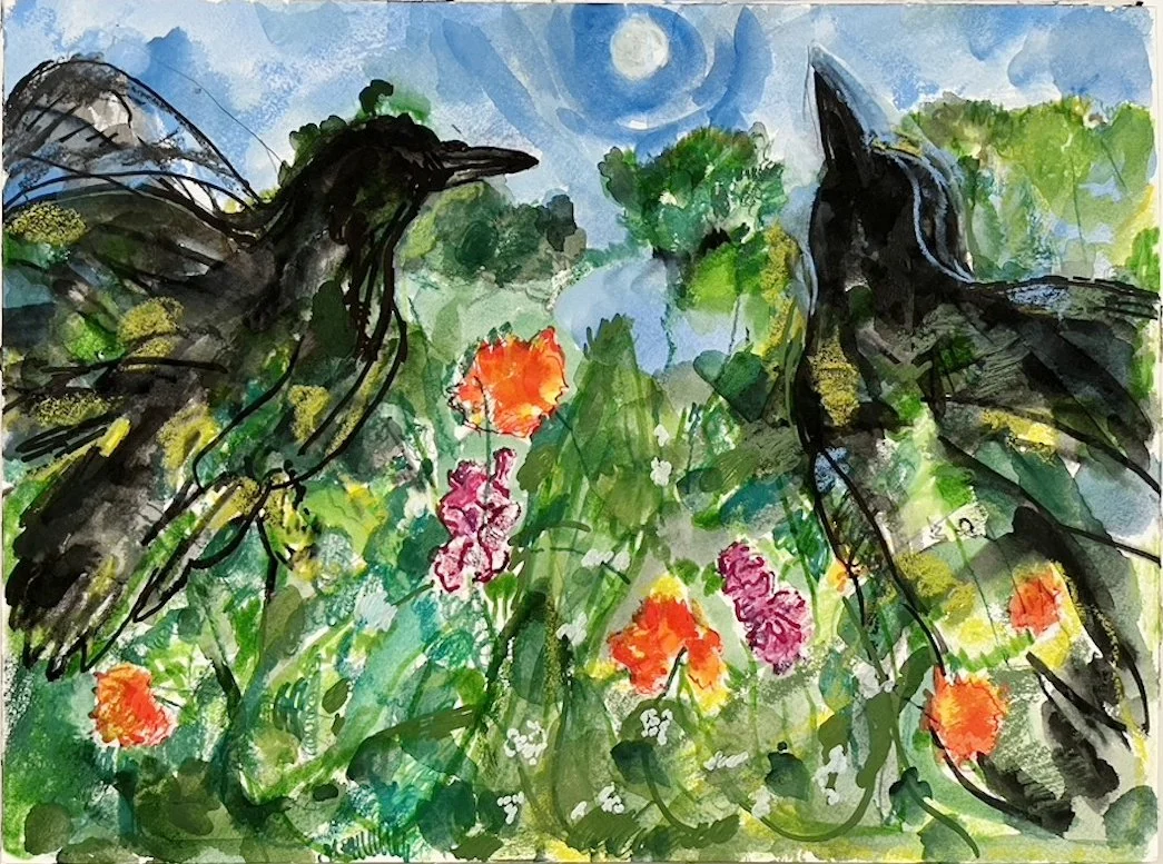 Crows Amid Marigolds (under the blue moon)