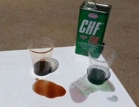 ATF on the left, CHF 11S (correct fluid) on the right