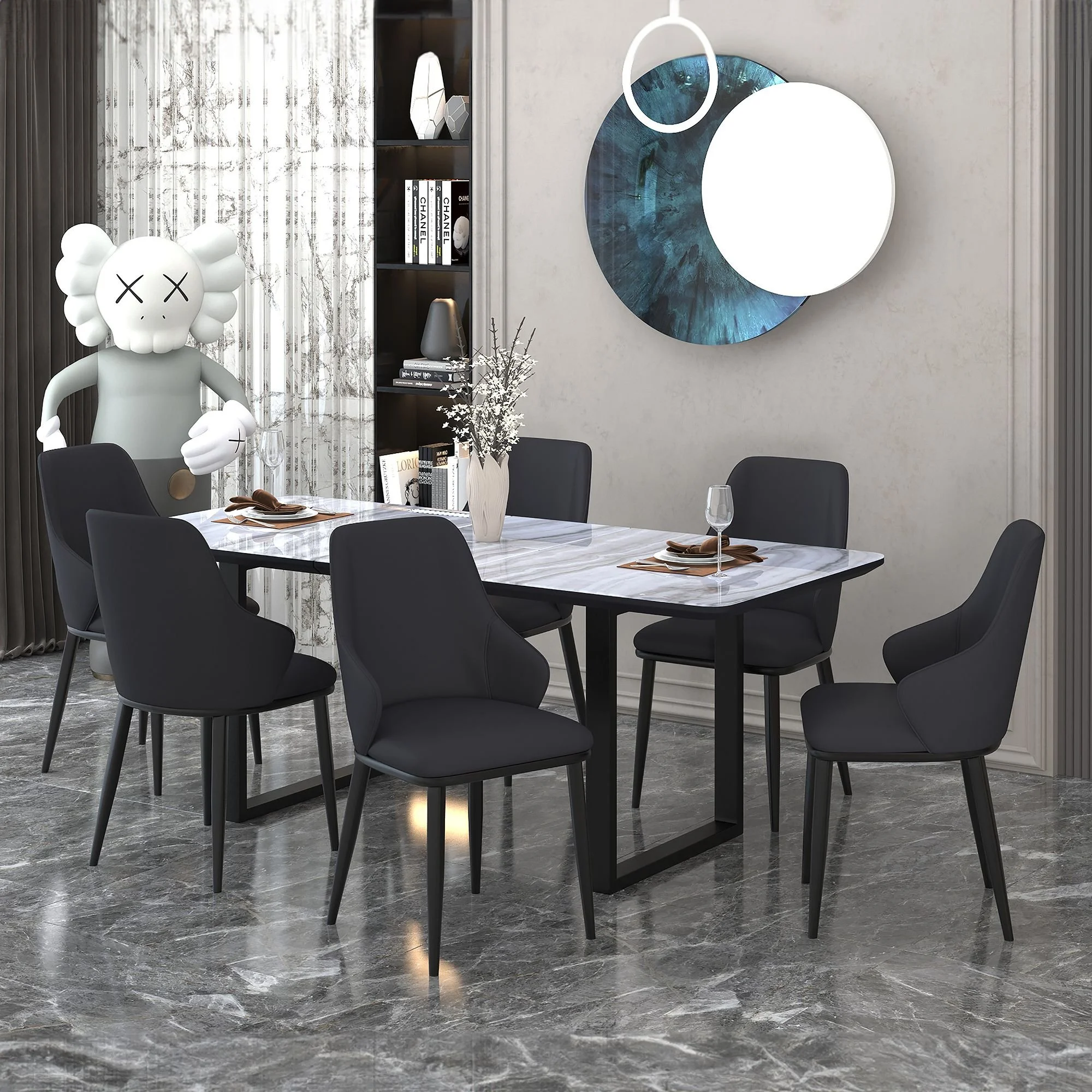 Gavin And Kash 7pc Dining Set - Black Table And Black Chairs
