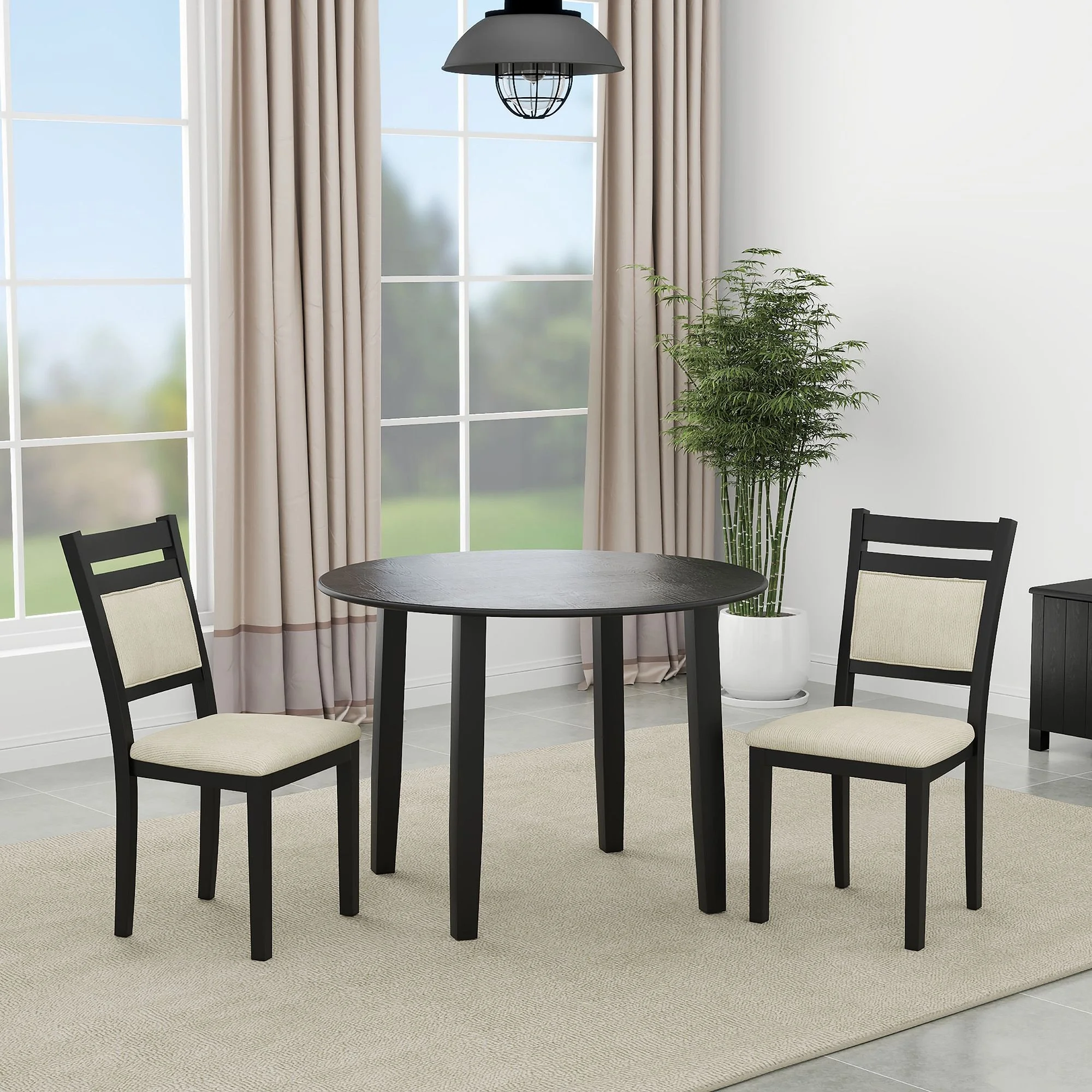 Conrad 3pc Dining Set - Black Table And Black Chairs