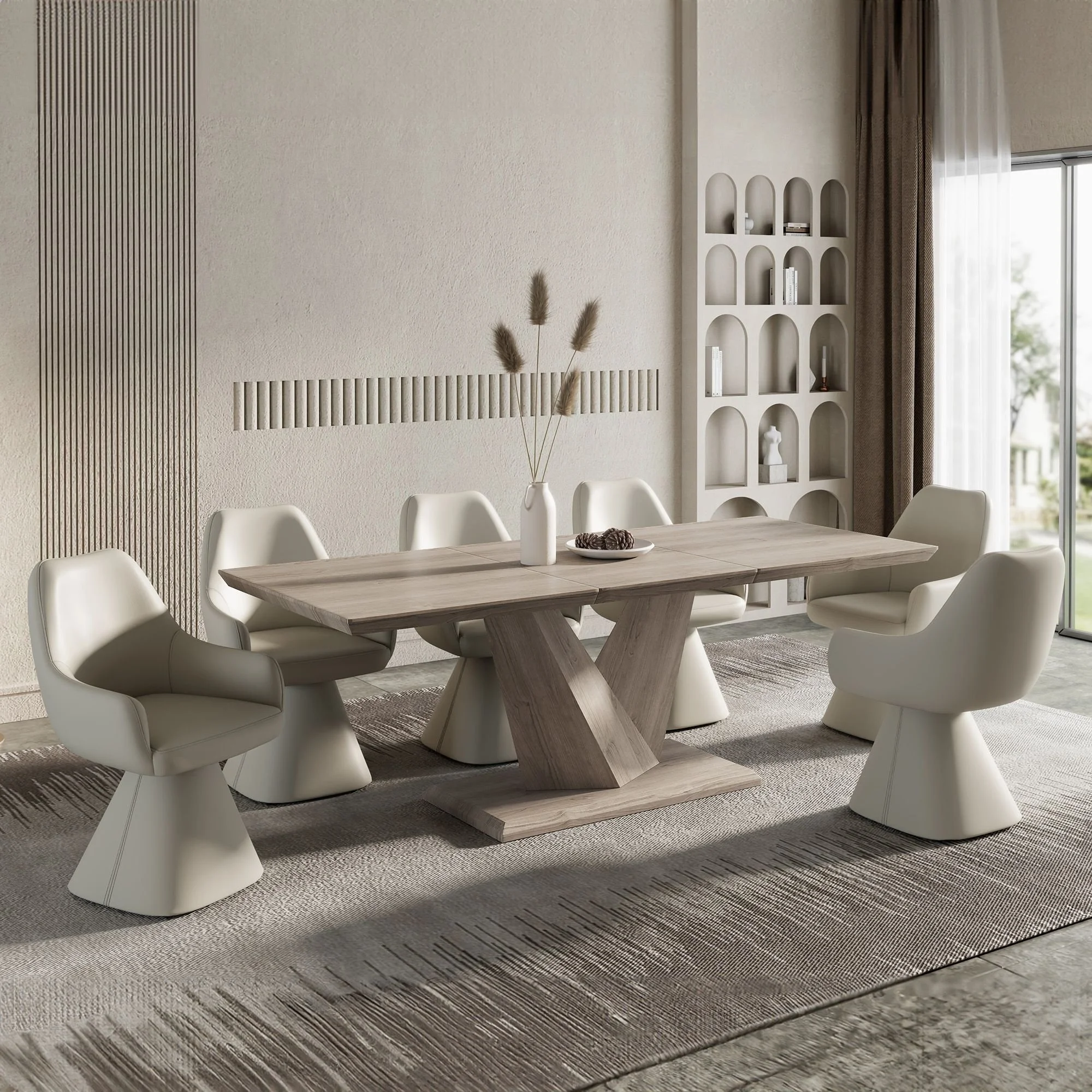 Eclipse And Caprese 7pc Dining Set - Washed Oak Table And Beige Chairs