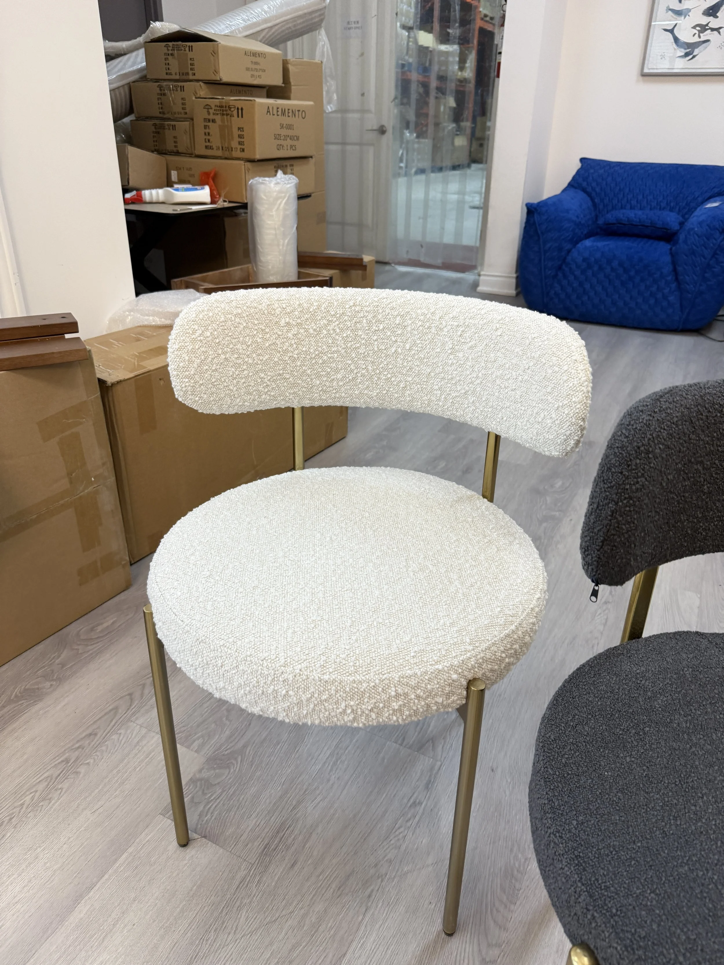Julie Ivory Boucle Dining Chair with Gold Legs