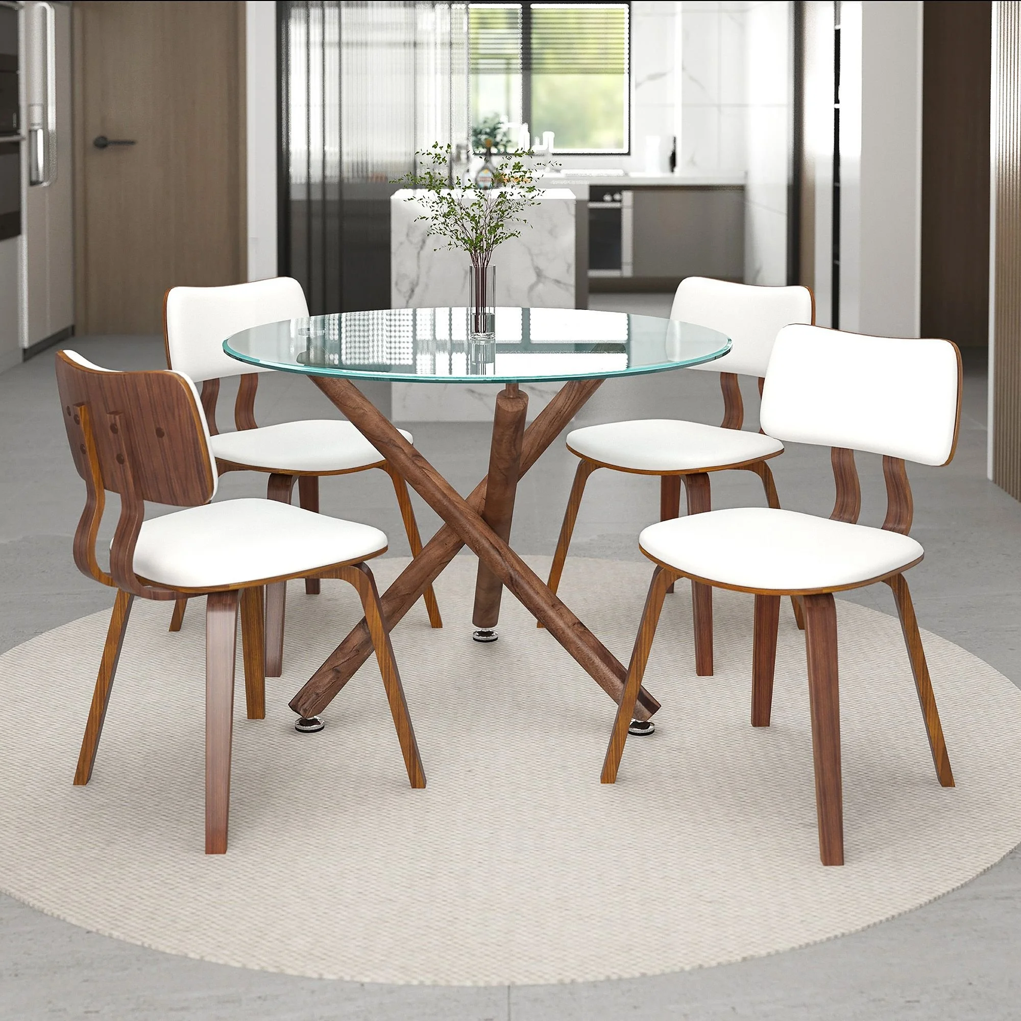 Rocca And Zuni 5pc Dining Set - Walnut Table And White Chairs