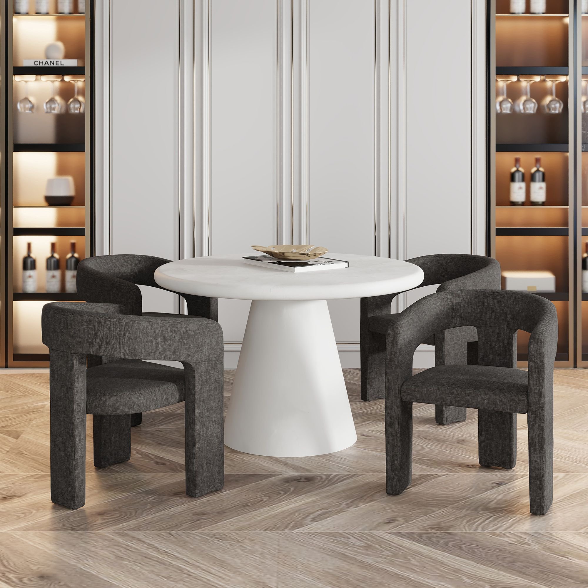 Galio And Amara 5pc Dining Set - White Table And Charcoal Chairs