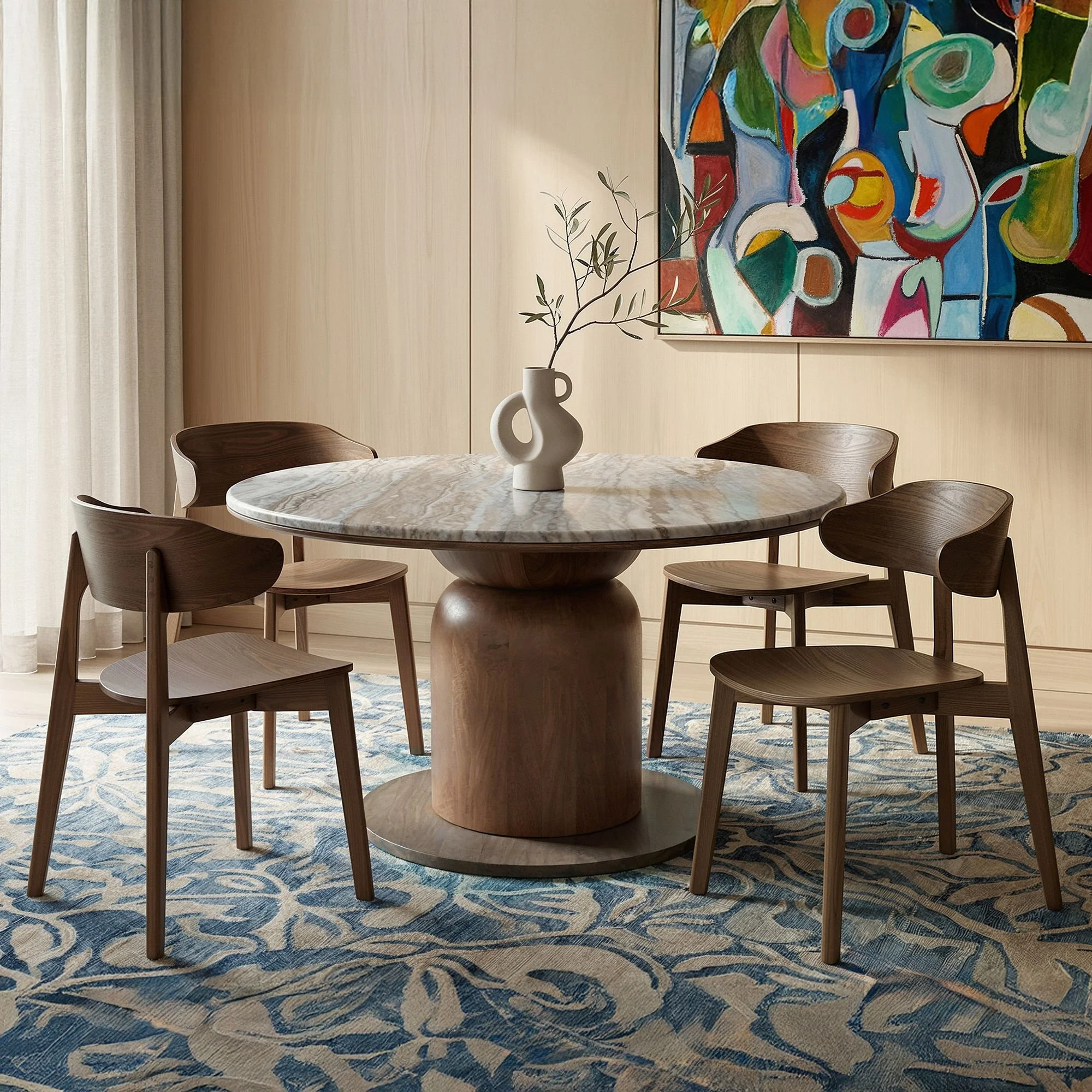 Martina And Khari 5pc Dining Set - Walnut Table And Walnut Chairs