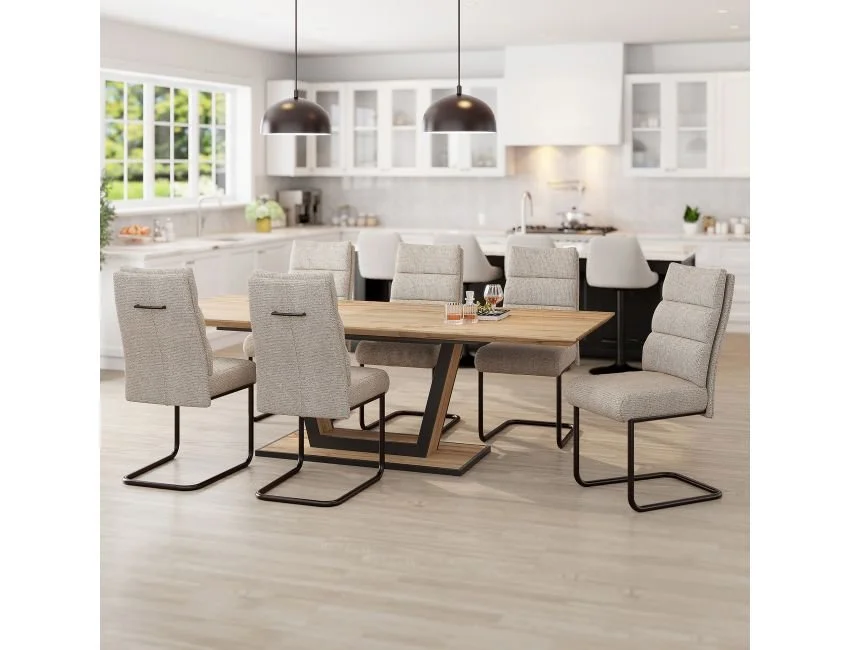 Forna/Brodi 7pcs Dining Set In Natural Table With Beige Chair