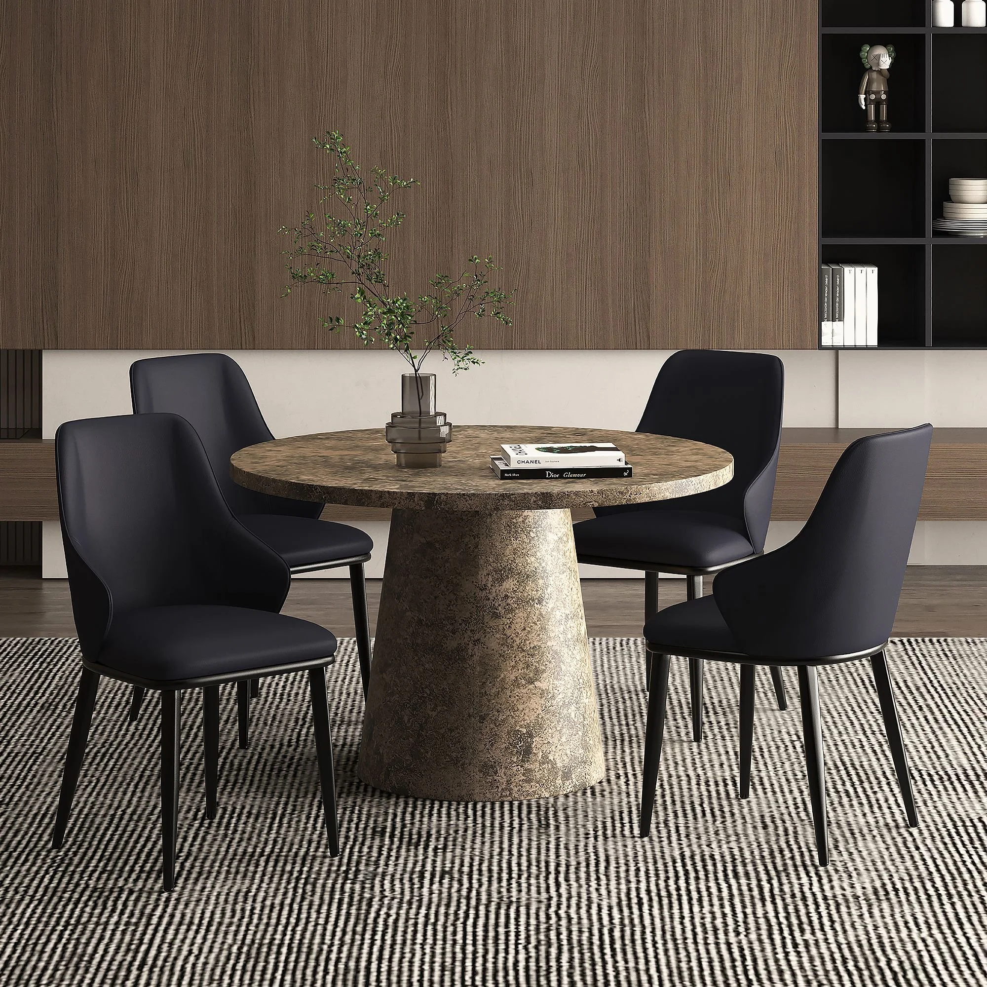 Godiva And Kash 5pc Dining Set - Grey Table And Black Chairs