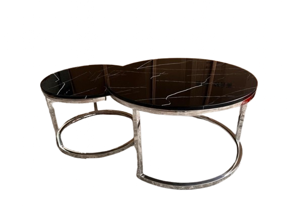 Cordoba Marble Nesting Coffee Table: Black and Silver