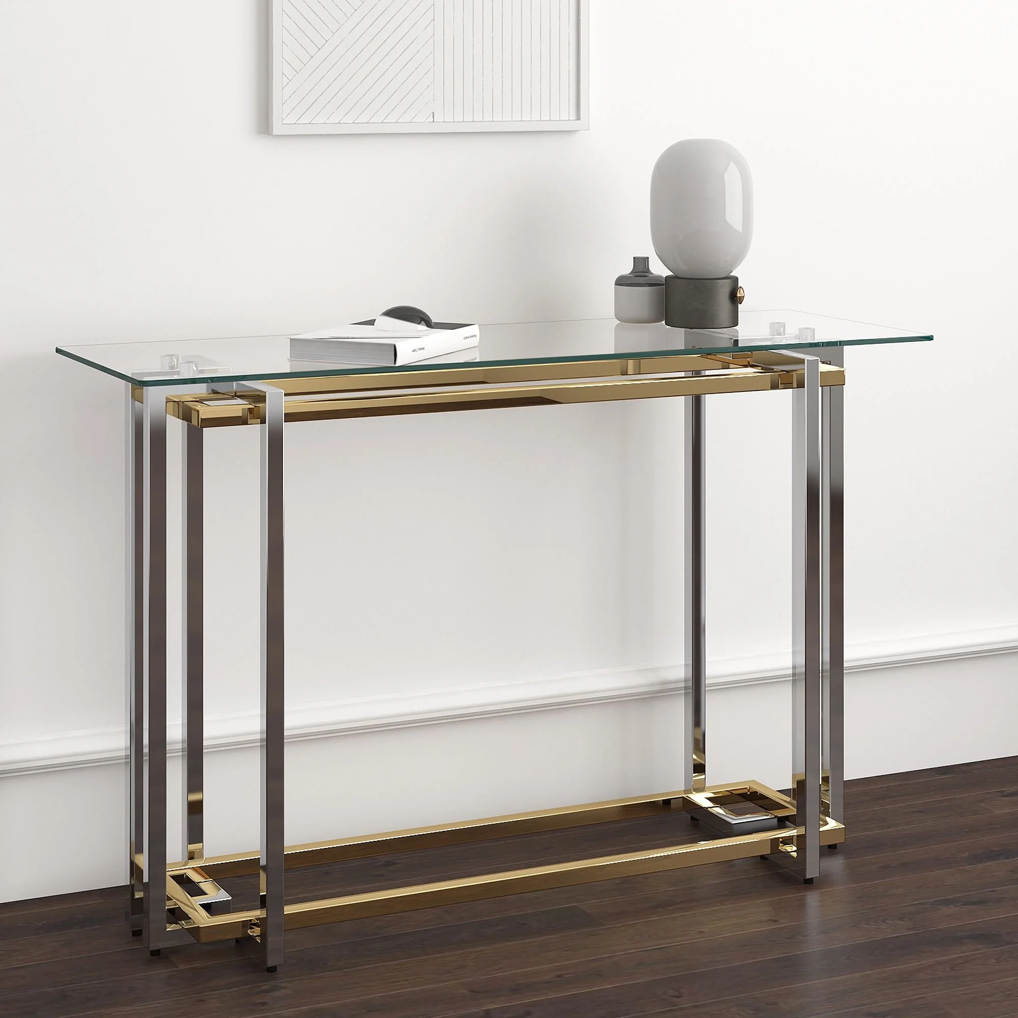 Florina Console Table, 47.25" In Silver And Gold