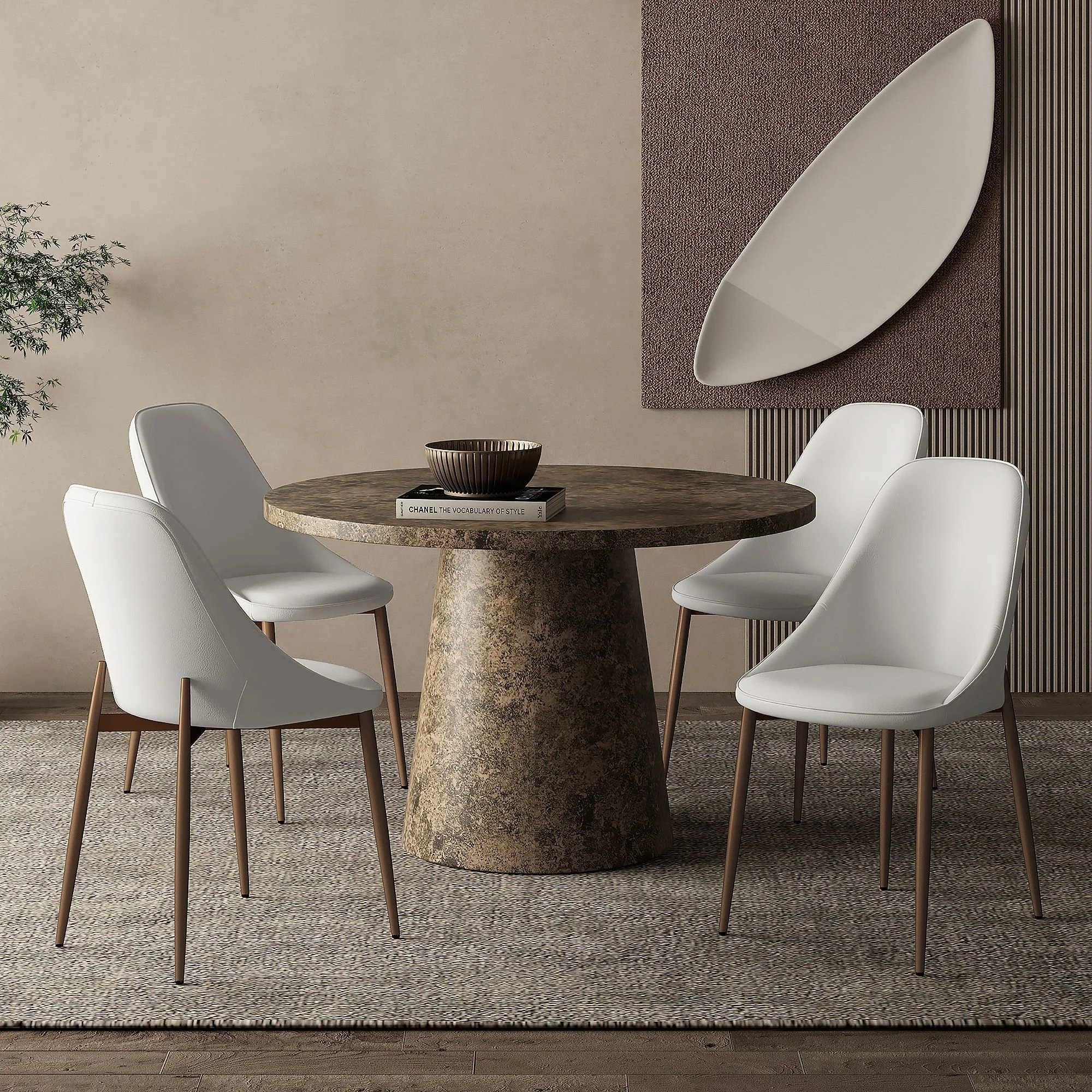 Godiva And Cleo 5pc Dining Set - Grey Table And White Chairs