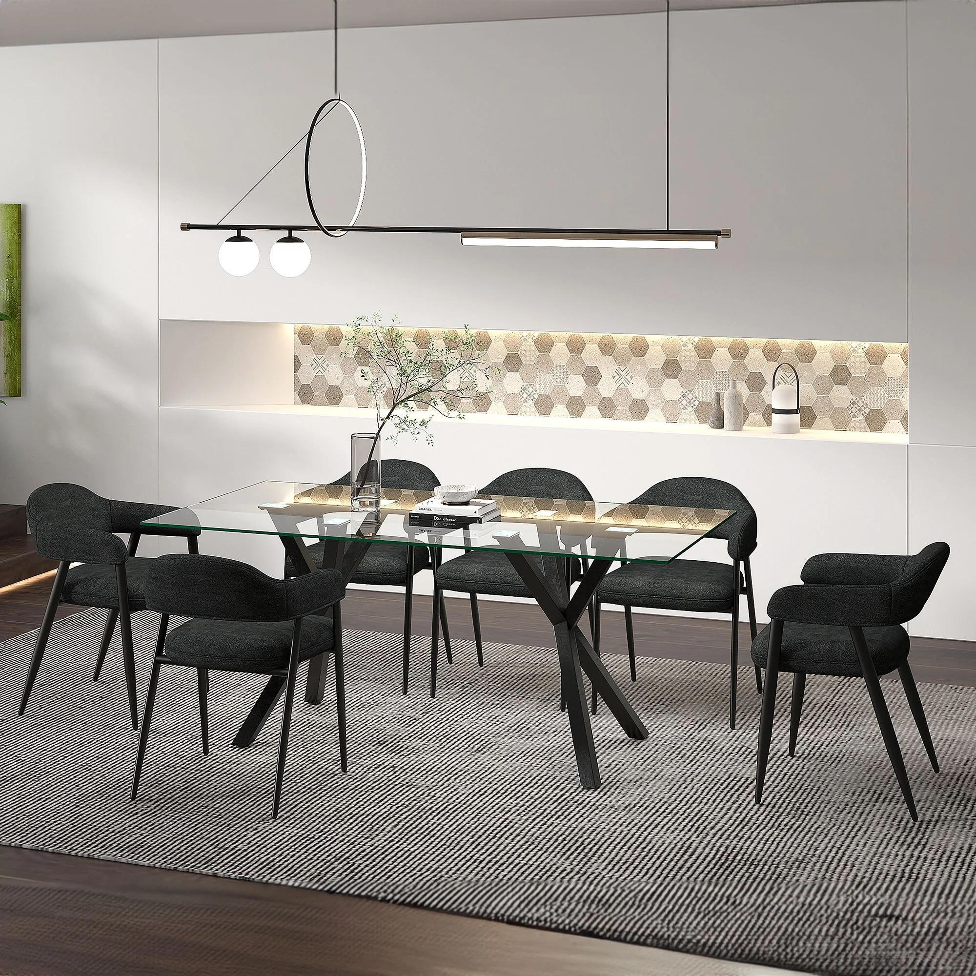 Stark And Archer 7pc Dining Set - Black Table And Charcoal Chairs