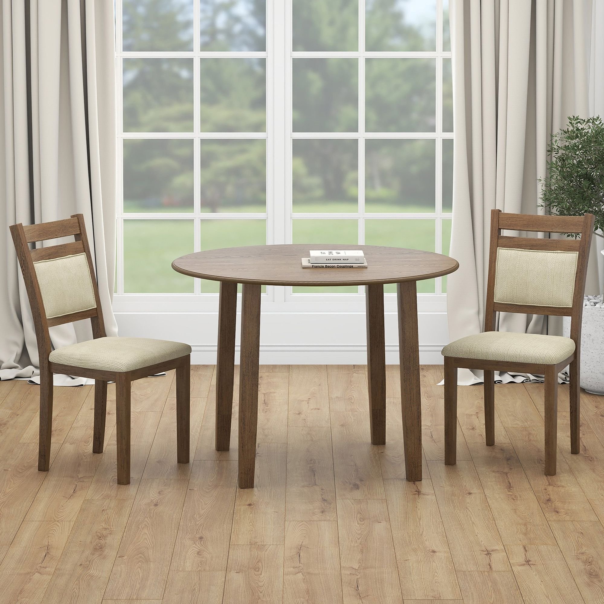 Conrad 3pc Dining Set - Walnut Table And Walnut Chairs