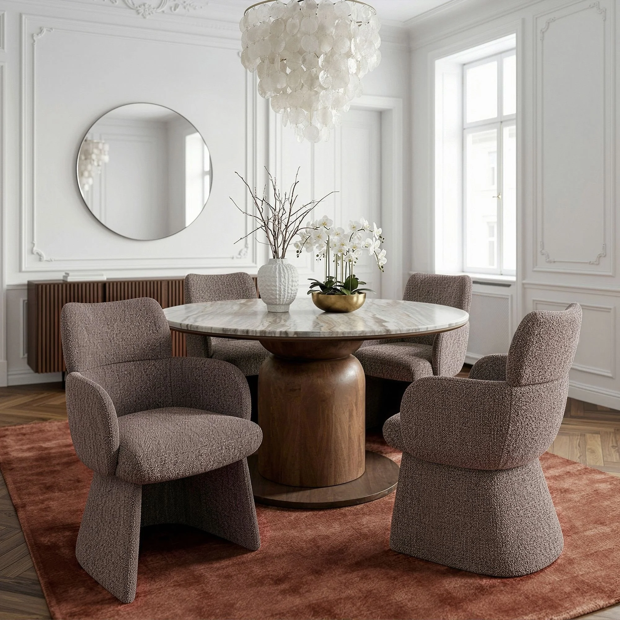 Martina And Titani 5pc Dining Set - Walnut Table And Brown Chairs