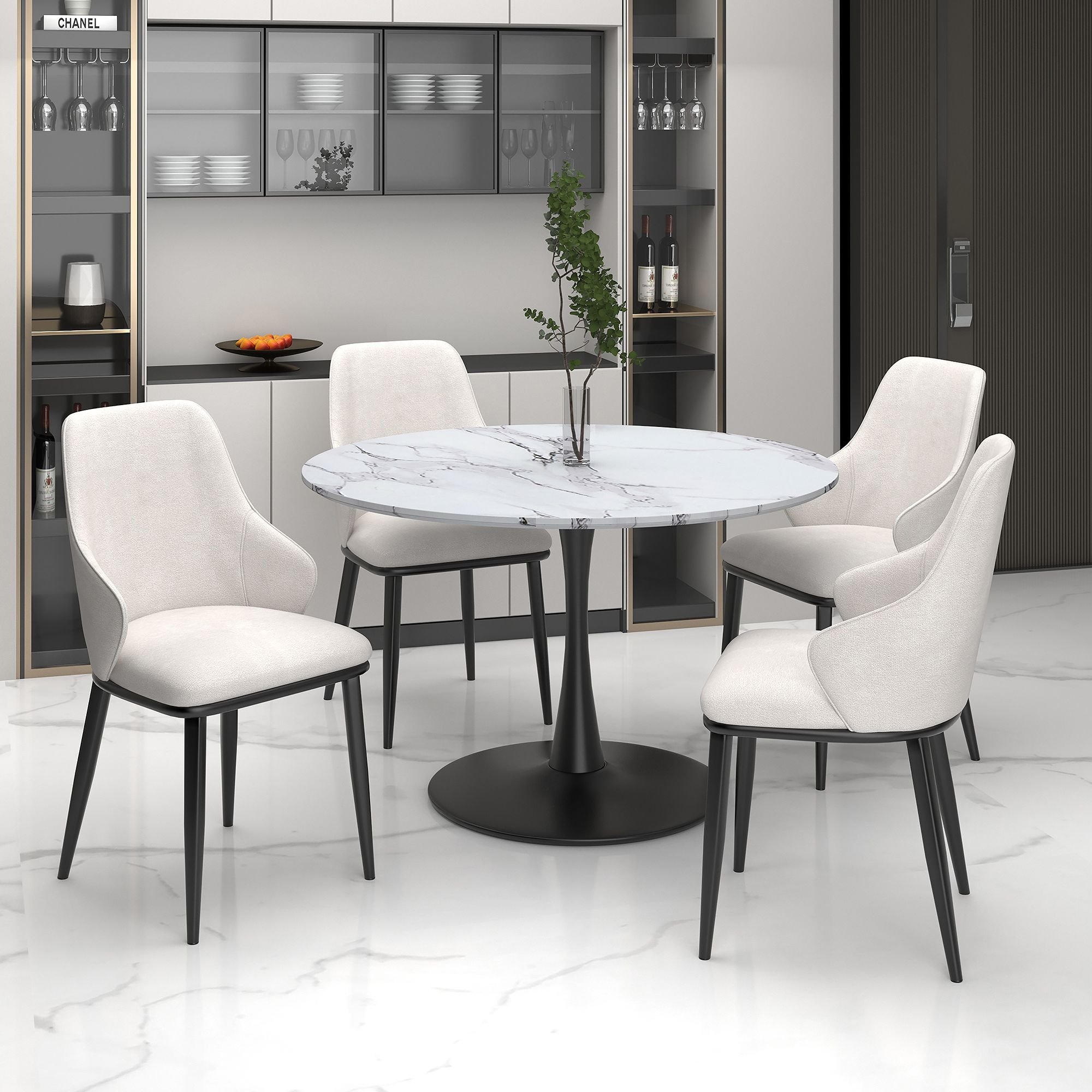 Kash Dining/Lounge Chair, Set Of 2 In Beige Fabric And Black