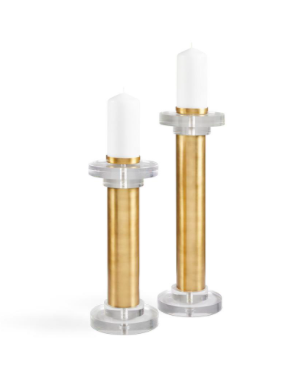 Pillar Candle Holder with Acrylic Antique Brass ( Set of 2)