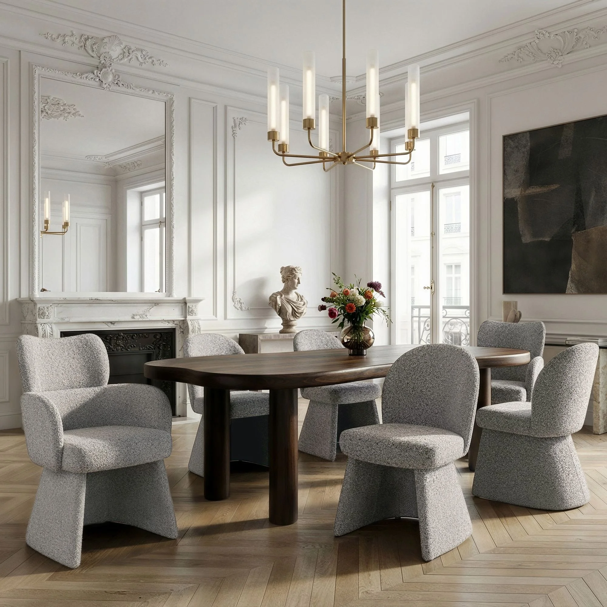 Zaloa And Noelle And Titani 7pc Dining Set - Walnut Table And Beige Chairs