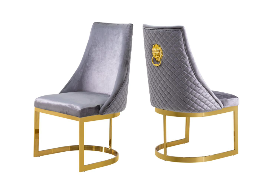 Hill Dining Chair: Dark Grey Velvet with Gold