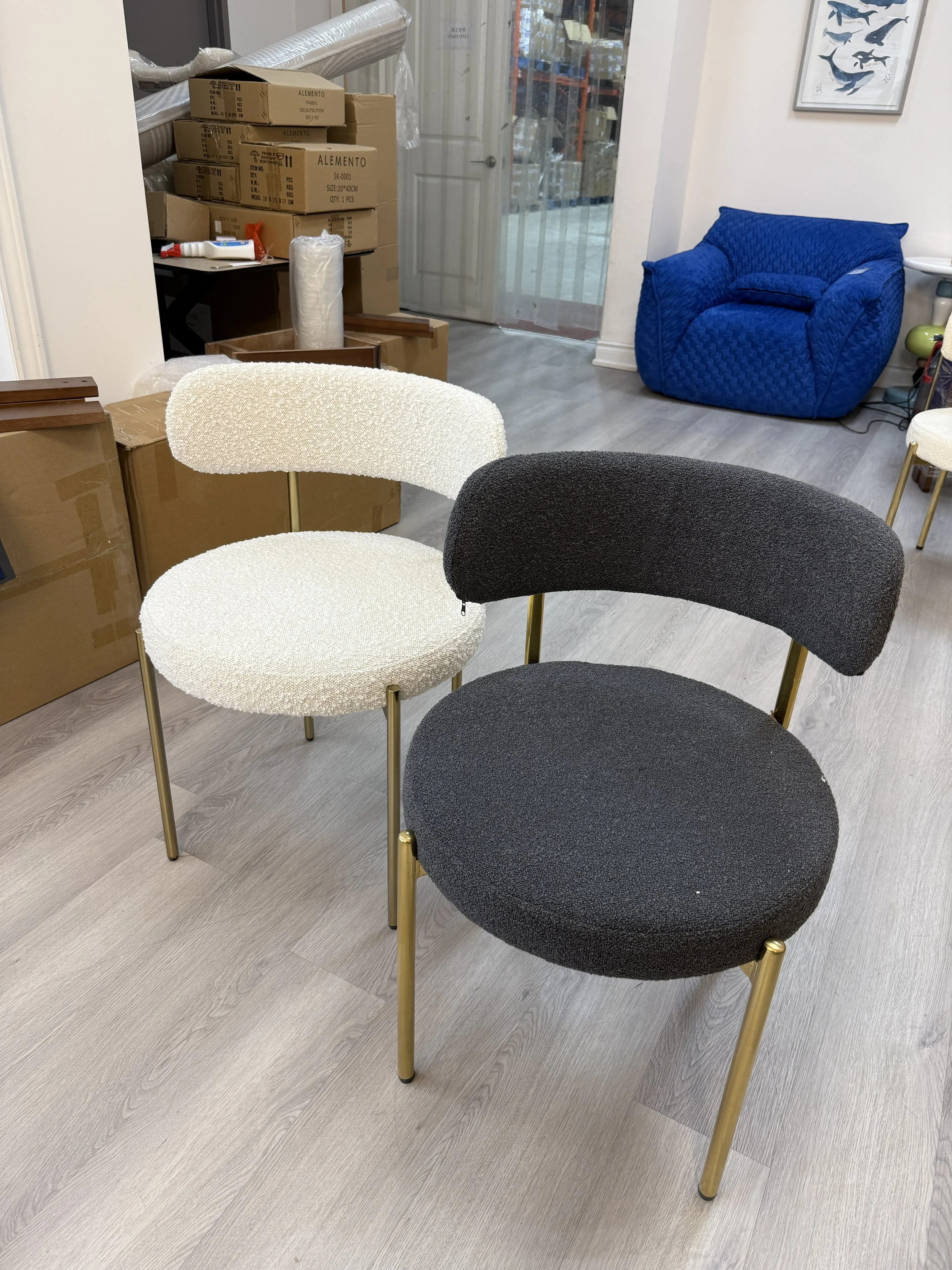 Julie Grey Boucle Dining Chair with Gold Legs