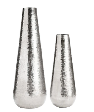 Silver Hammered Floor Length Vases (Set of 2)