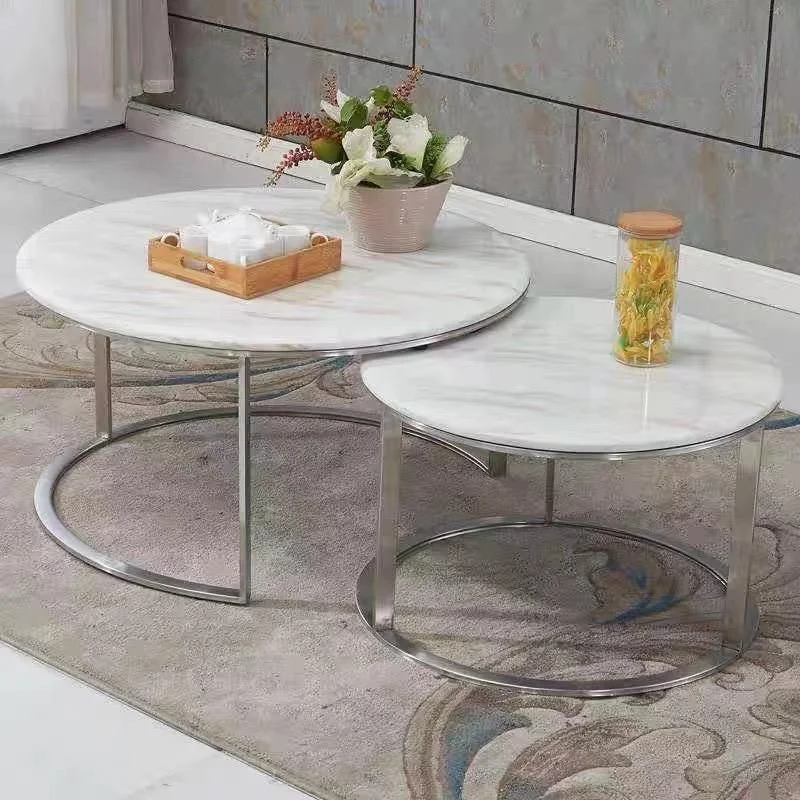 Cordoba Marble Nesting Coffee Table: White and Silver