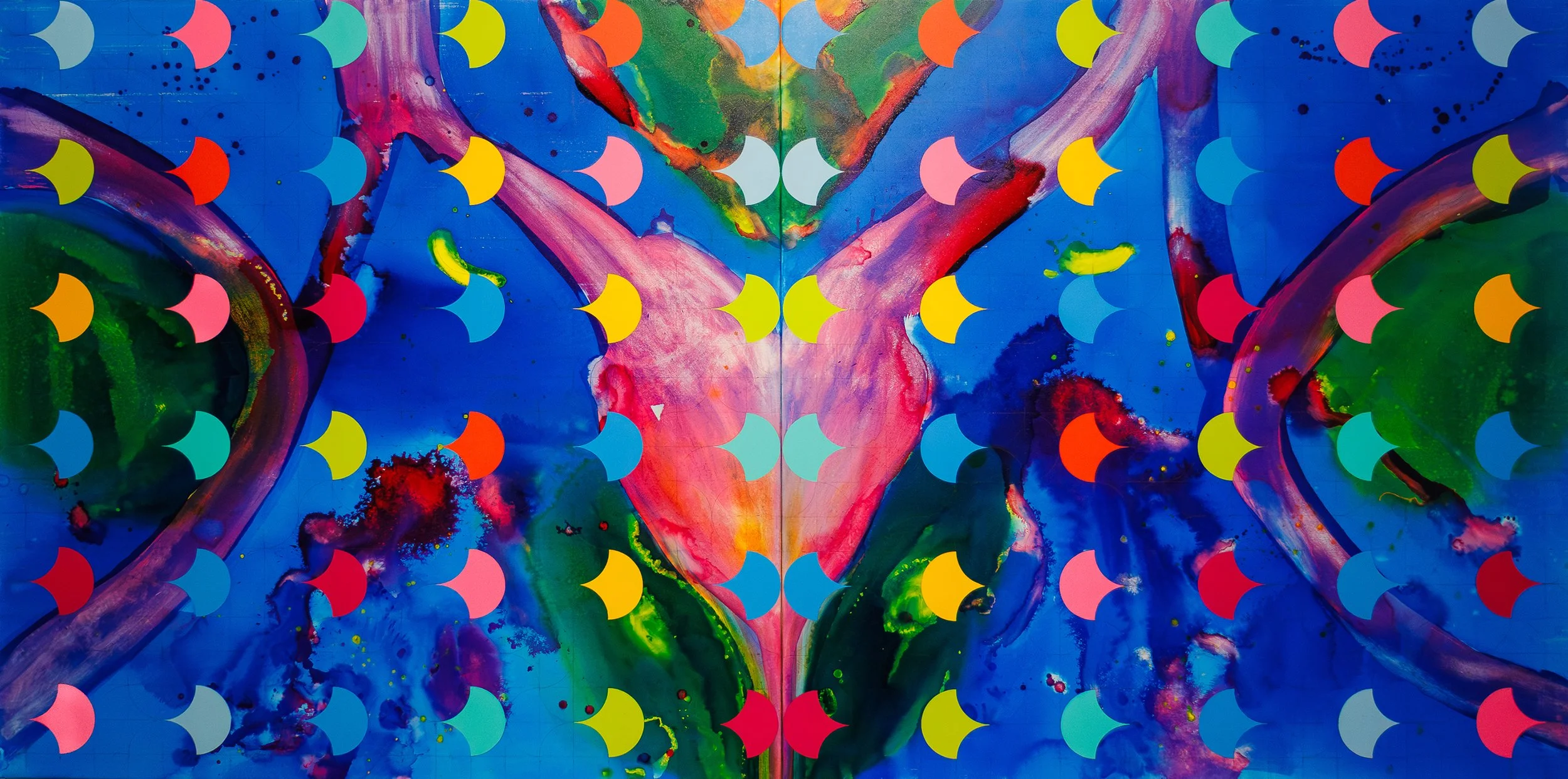 Islimi II, 2025 Pigmented ink, polymer acrylic, and graphite on polyester 137 x 274 cm