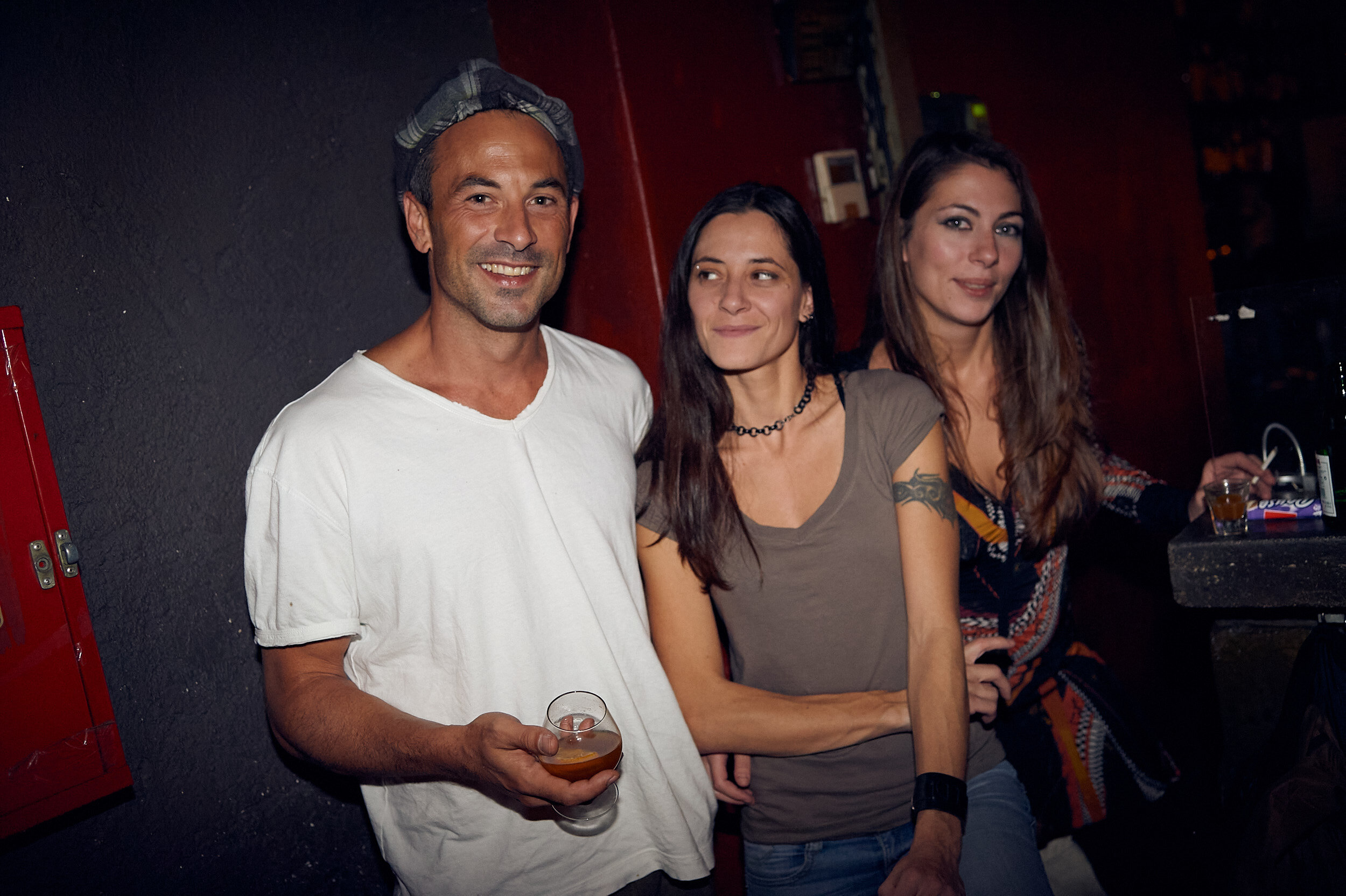 Nikolas Vrontissis (left), owner of the Hoxton bar in Gazi district, along with Katerina and Elena, djs at the bar.