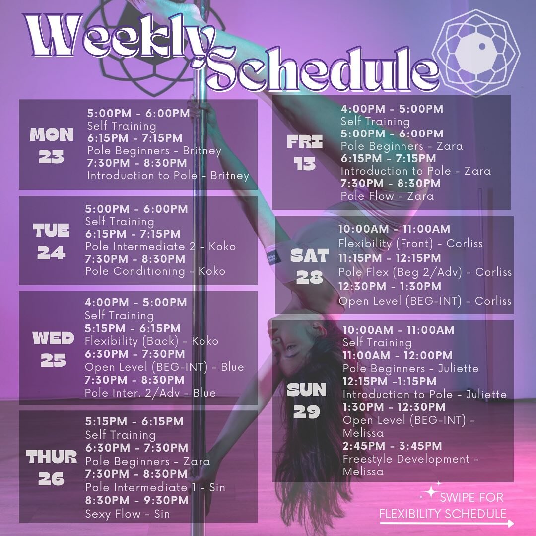 ‼️This weeks classes &amp; June flexibility schedule

Book in on GymMaster or go to our website🖤

#pole #poledance #poledancenation #poleflow #polesport #polefitness #polelove #polelife #auckland #nz #thingstodoinauckland #flexibility #flexibilitycl
