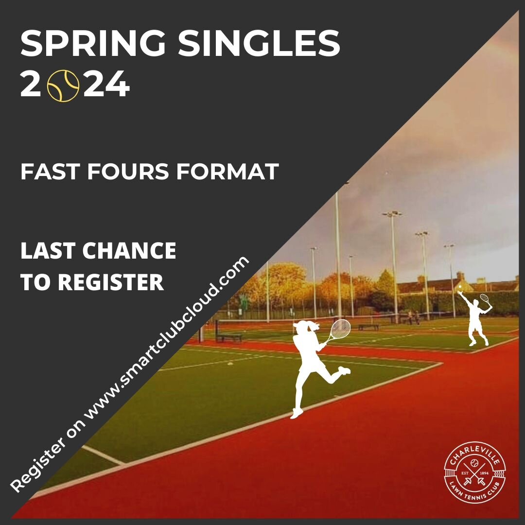 Reminder that Spring Singles registration closes tomorrow ,  so sign up now🙌🎾
Register by logging in to Smart Club Cloud and going to Events.
Group matches to be completed by 22nd March.
See club email for more information.

#charlevilleltc #spring
