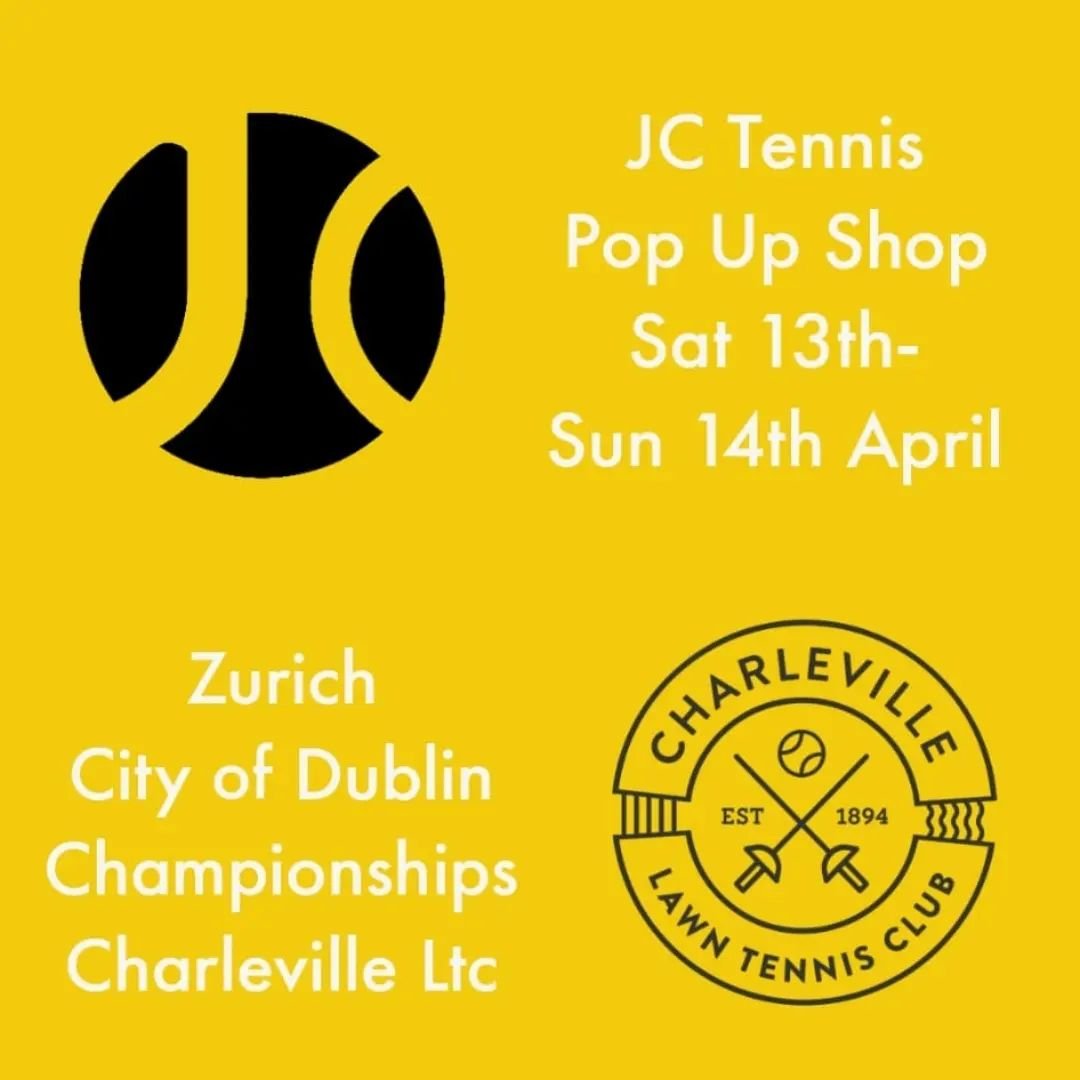 POP UP SHOP! @jc_tennis will be at the Zurich City of Dublin Championships all day this Saturday and Sunday, 13-14th April. Avail of some great deals on tennis rackets, clothes, shoes and accessories, and racket restringing while you wait!! 💥