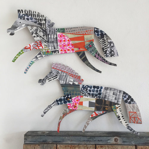 two horses   original cut out articulated collage