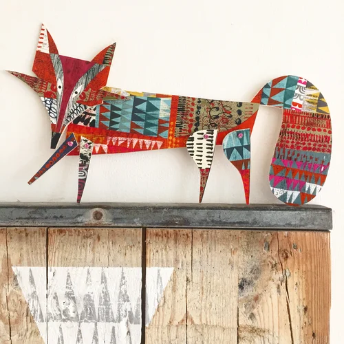 articulated artful fox &nbsp;    original cut out articulated collage
