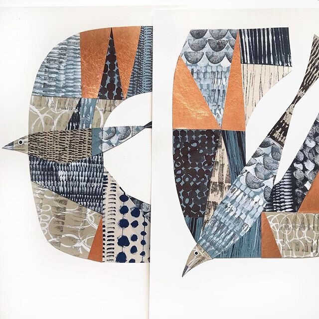 Adding to my series of birds with the textures I made earlier in the week. I have also used copper leaf. #collage #collageart #birdillustration #abstract #markmaking #wallart