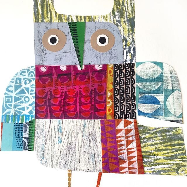 owl. #collage #markmaking #gouache #owl #illustration #wallart #kidswallart #nurserydecor #giclee #100dayproject #100daysofcutpasteandpattern