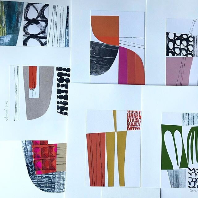 I made a couple of small collaged pieces earlier today. I really love making these little abstract works. I often start the day with one. It focuses my mind and gets me going creatively! #collageart #abstractart #abstract #cutpaper #cutpapercollage #