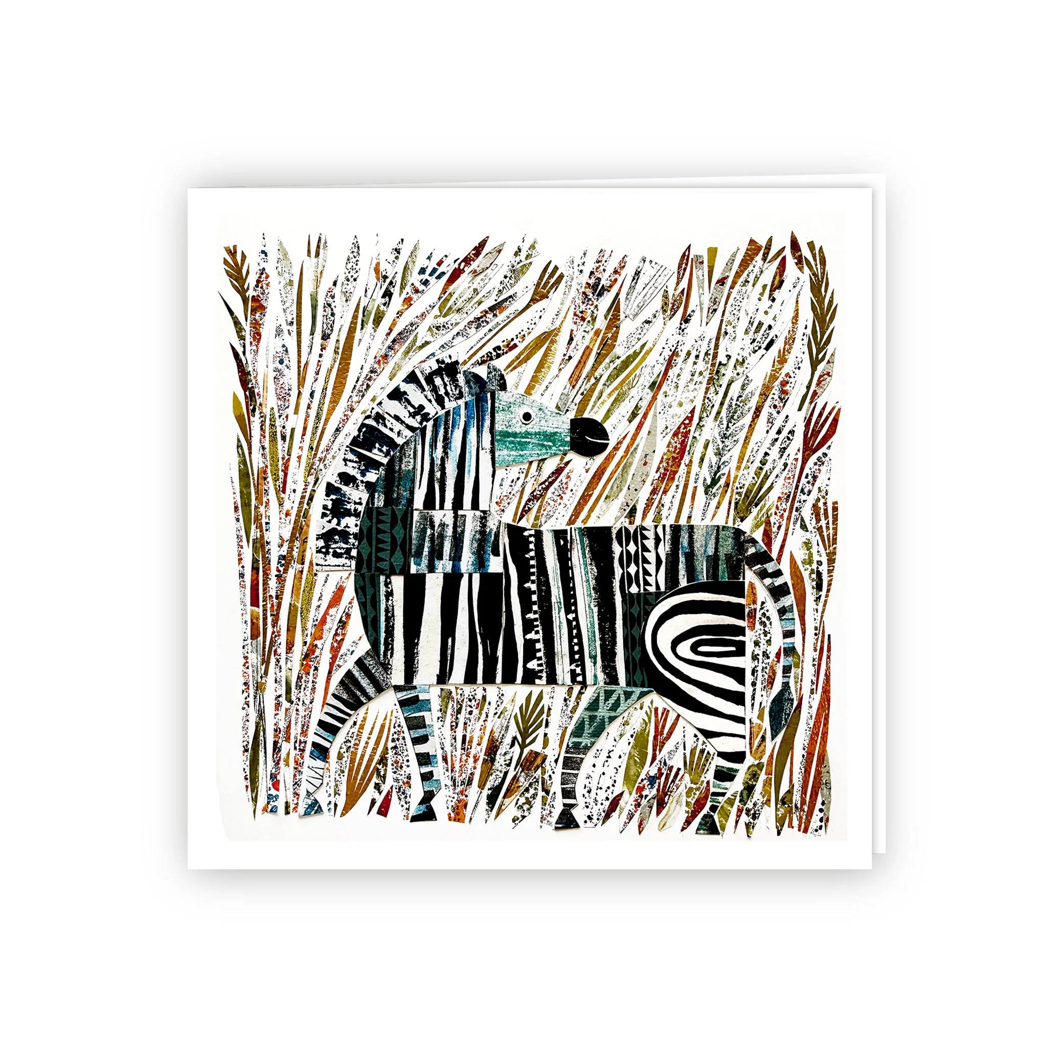 zebra in high grass card 150x150mm