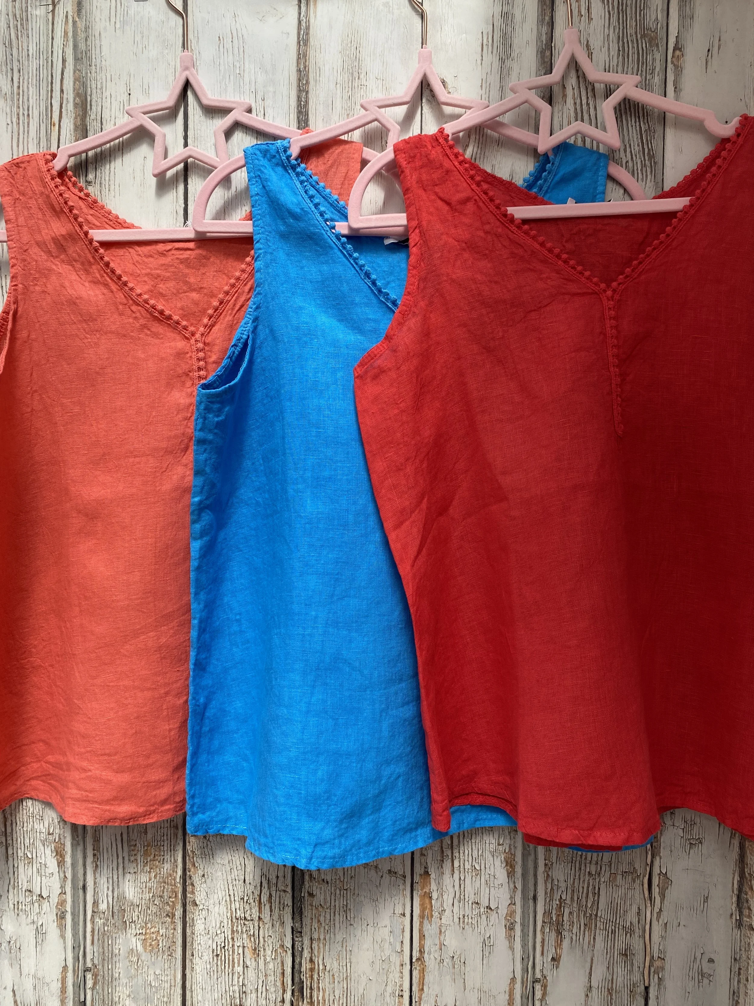 Crochet Edged Sleeveless Linen Top