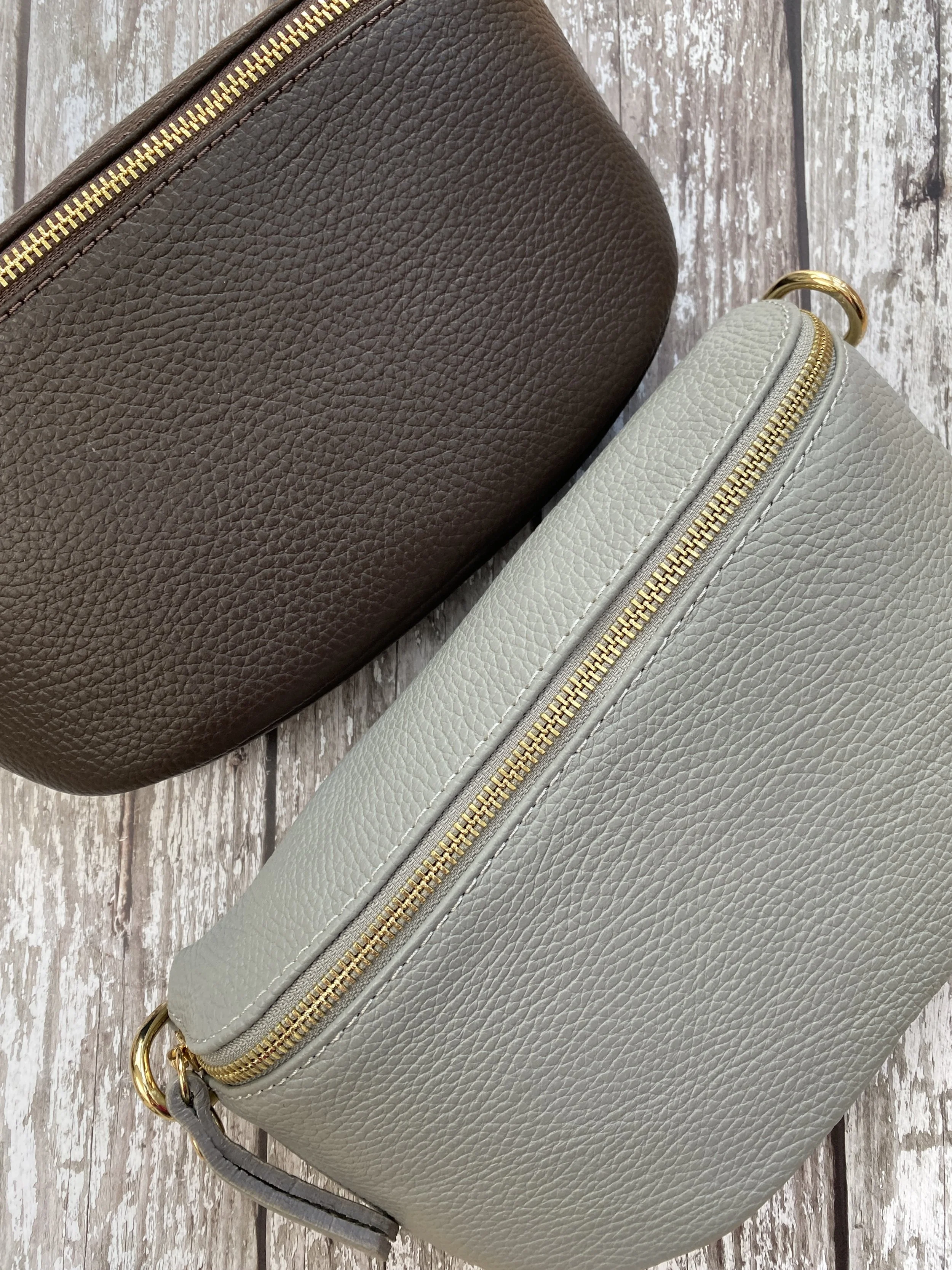 Chocolate Brown and Grey Leather Bags