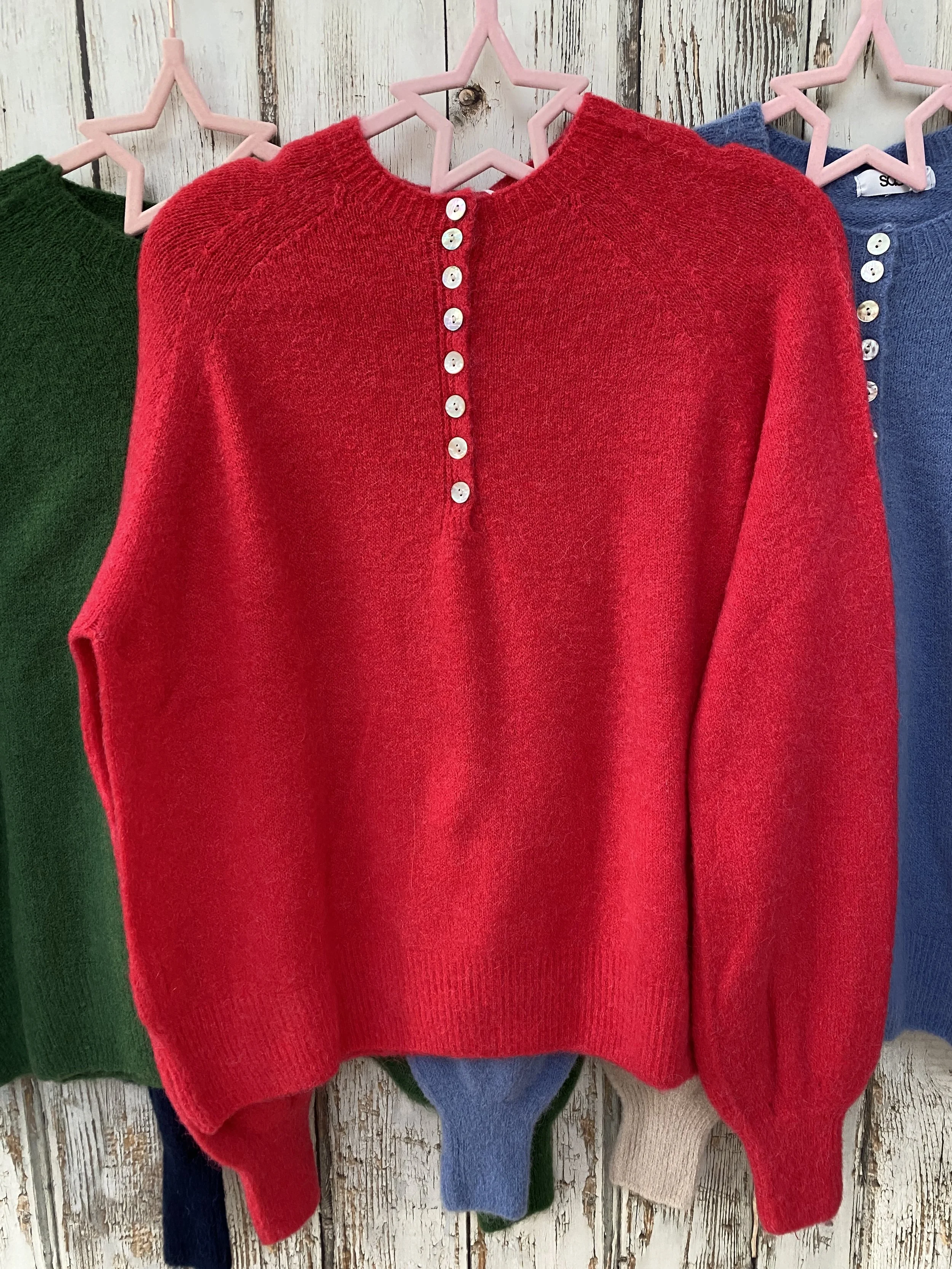 pink button front long sleeve jumper