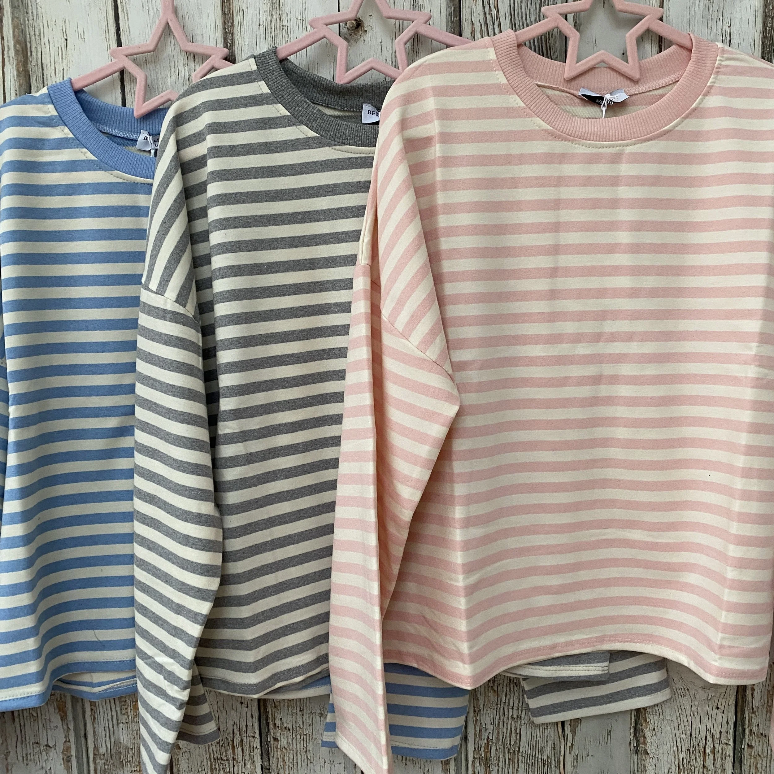 ladies stripe tops in three colour ways