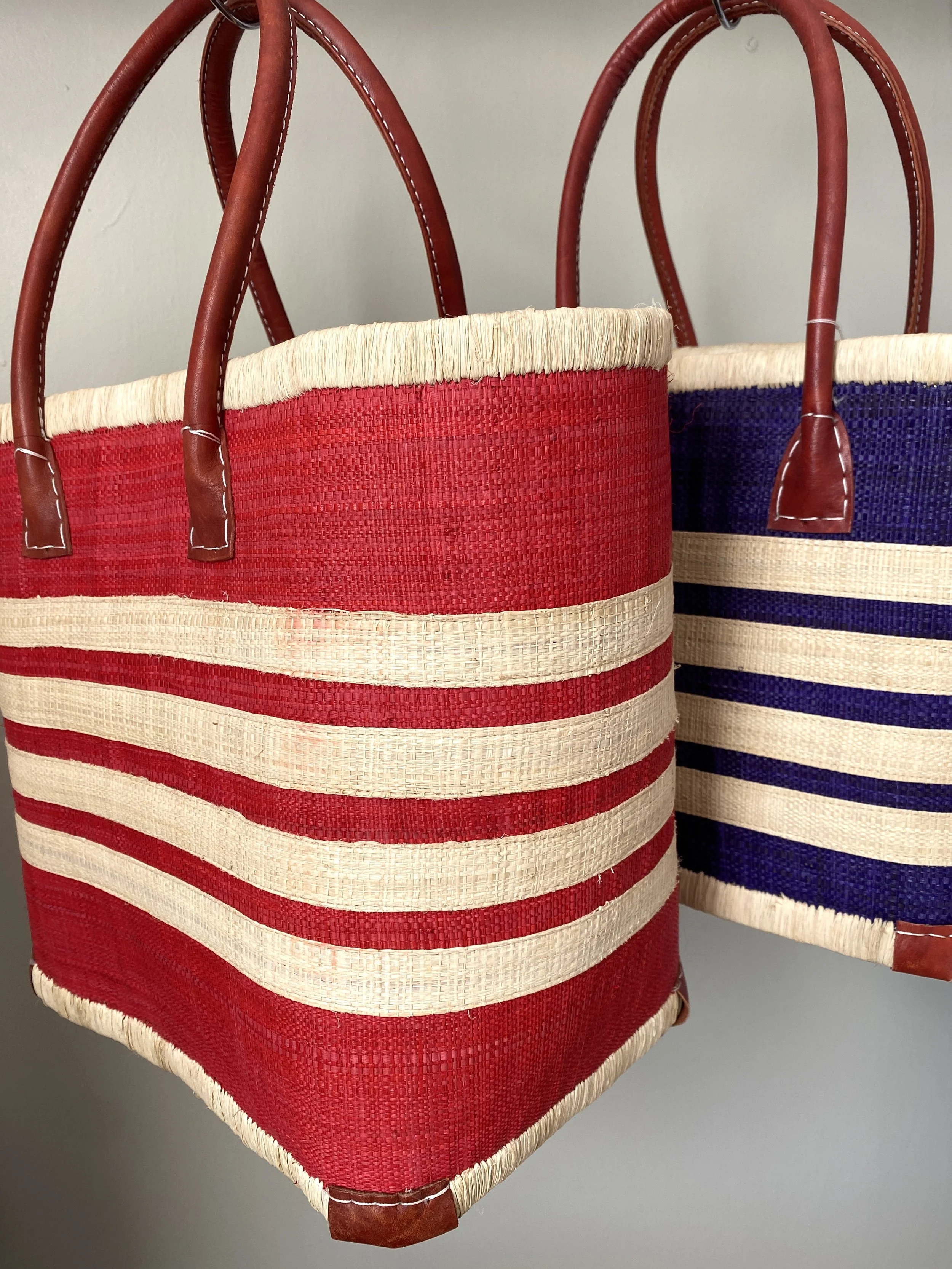 Stripe Handmade Raffia Shopper Basket