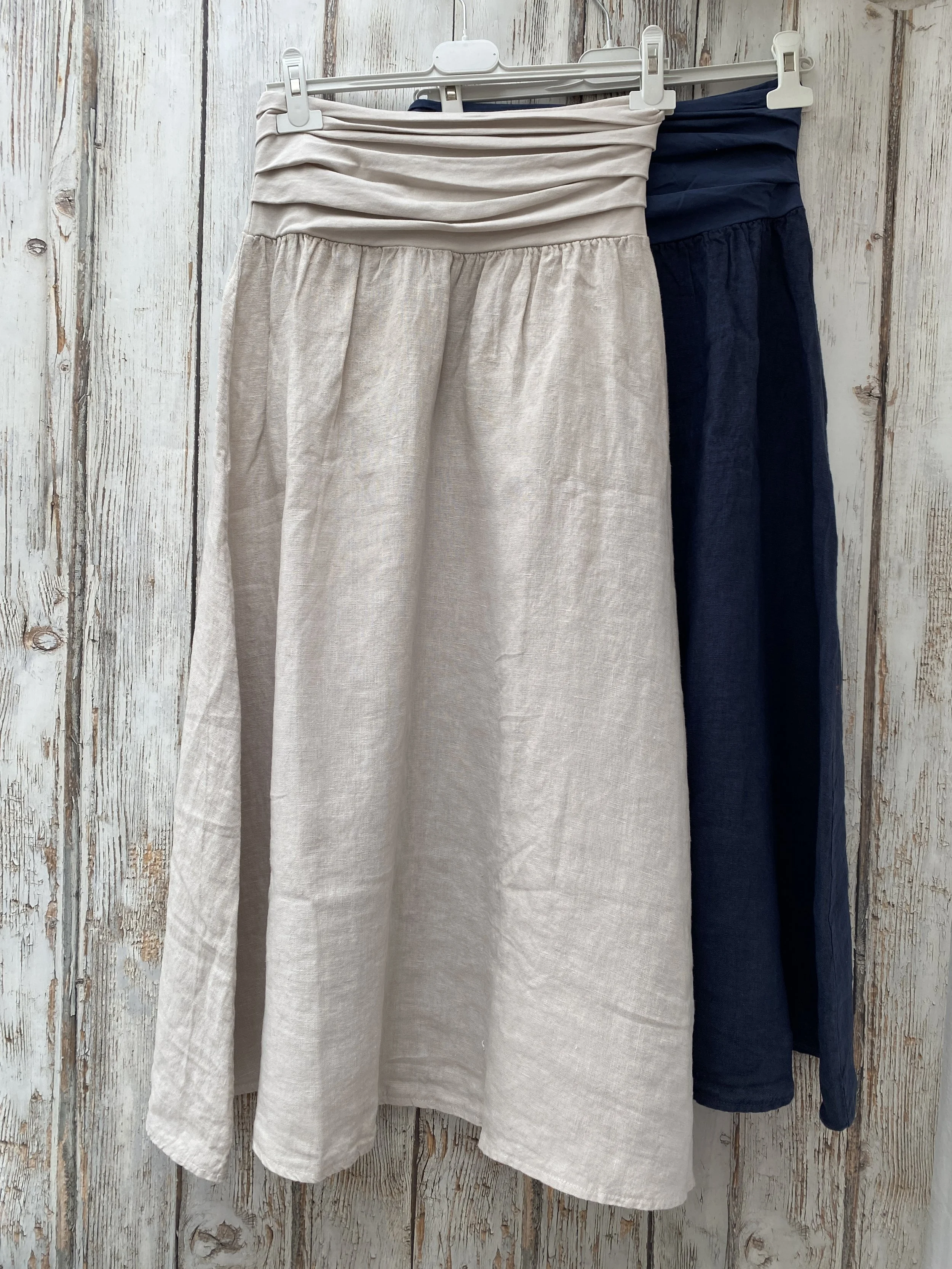 pretty linen skirts in stone and navy