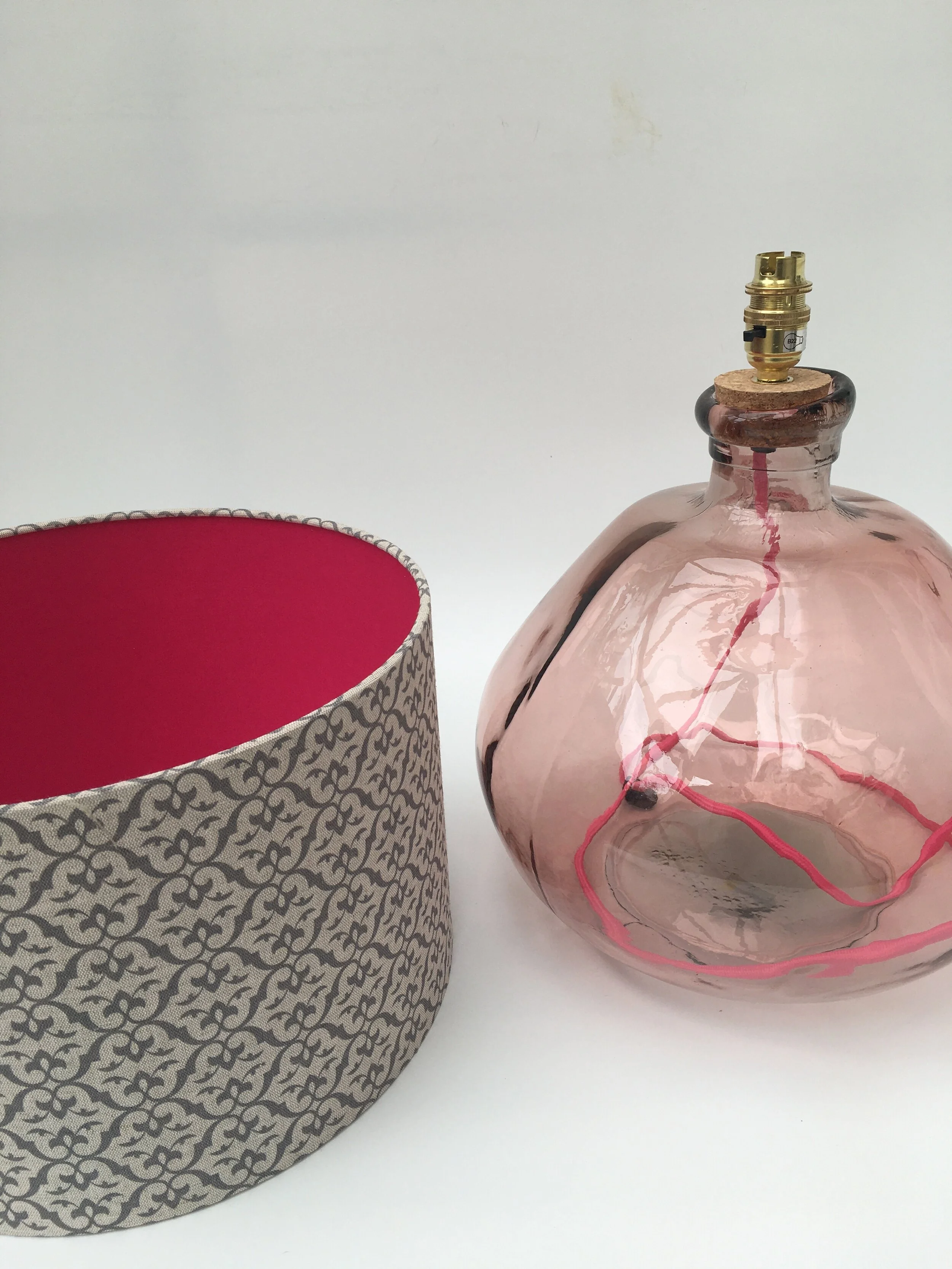 Brita Ash Linen Lampshade with hot Pink Lining